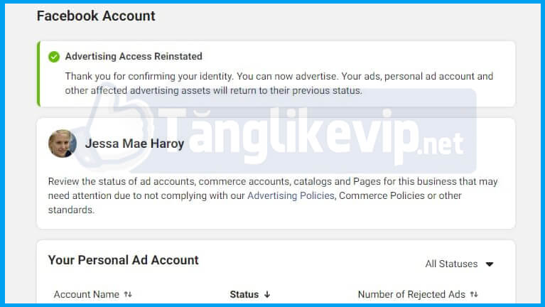 advertising access reinstated